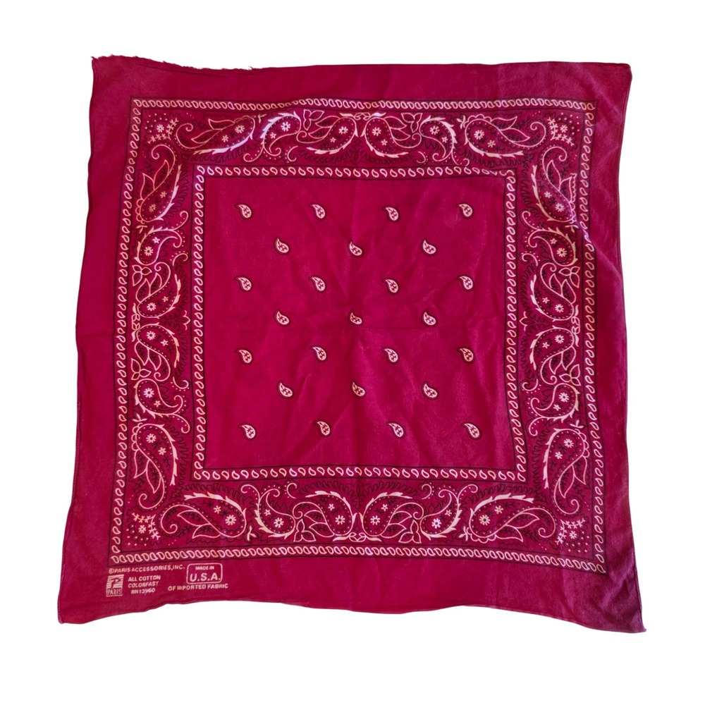 Vintage Paris Accessories Paisley Bandana Maroon Red USA Made Cotton 80s 90s